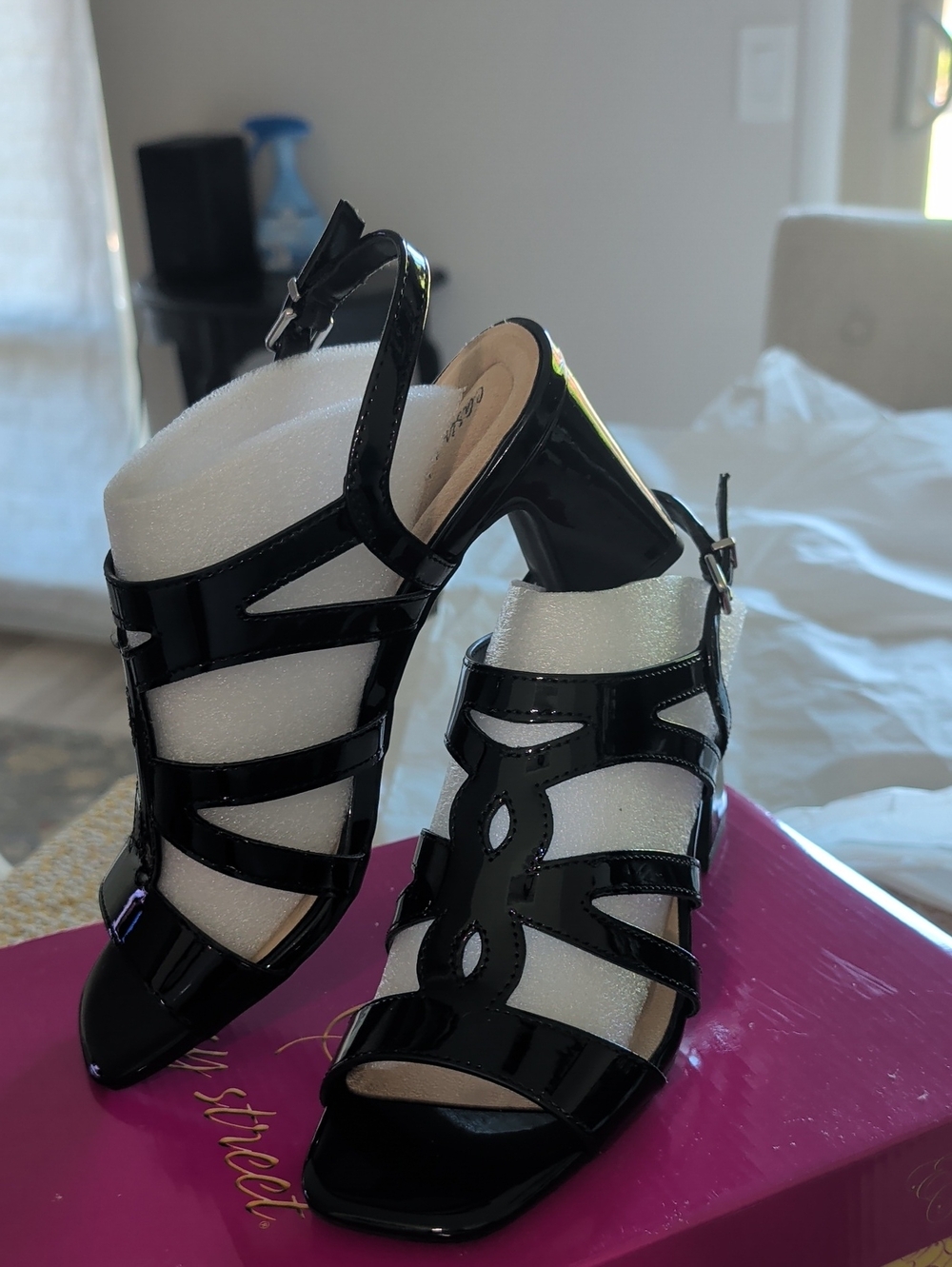 Easy street Black Patent Strappy Slingback Sandals